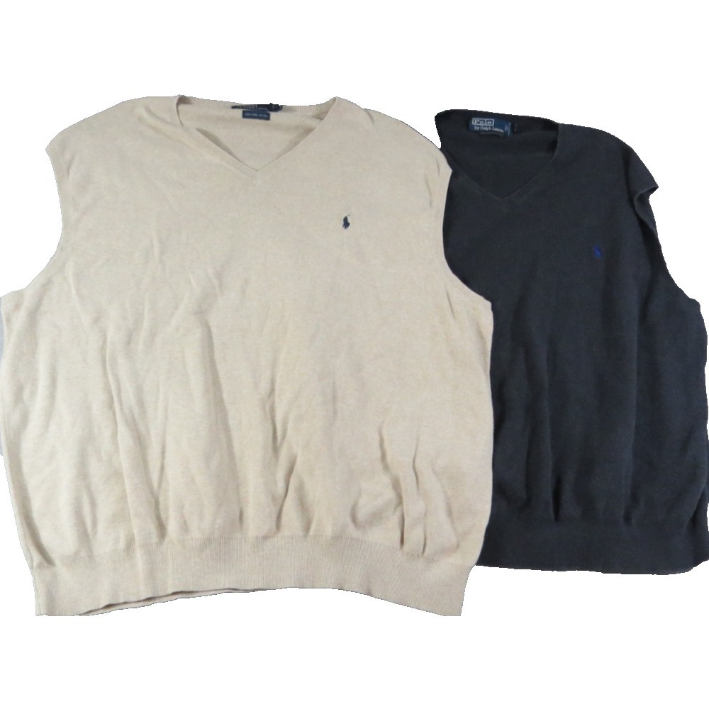 Polo‎ Ralph Lauren Mens 2XB Sweater Vest Lot 2 V-Neck Tan Pima Cotton Big Tall